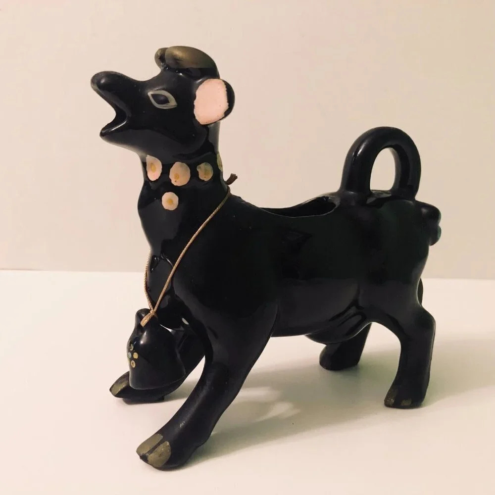 Vintage Redware Cow Creamer with Bell 6 Inch Long Figurine
